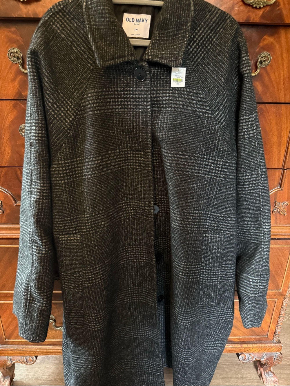 Old Navy Charcoal Plaid Button-Front Coat